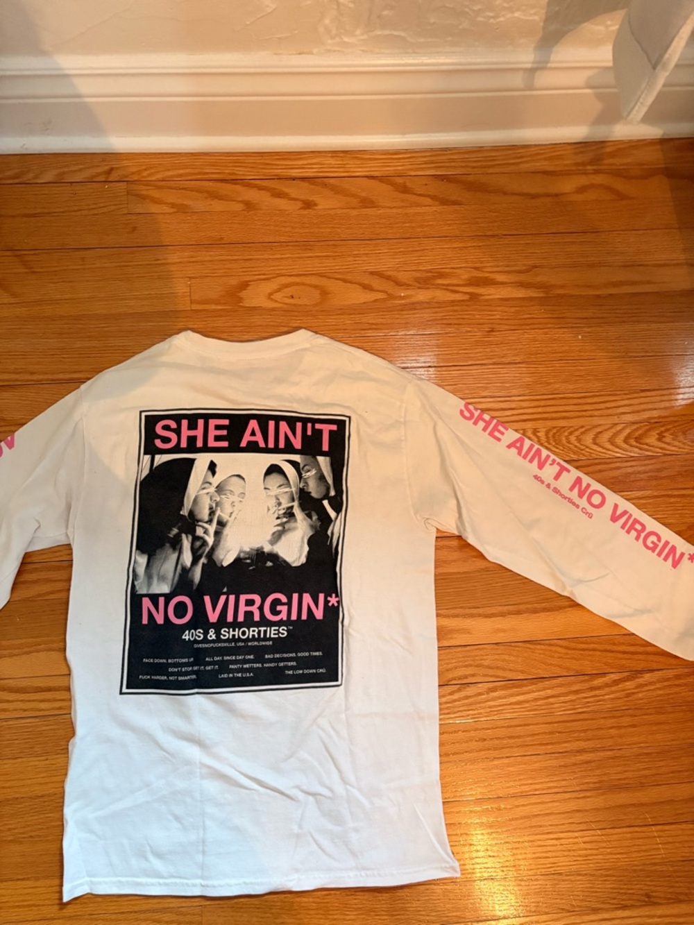 Long Sleeve Graphic Tee - White with Pink Print